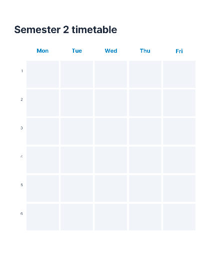 Six-period weekly class timetable