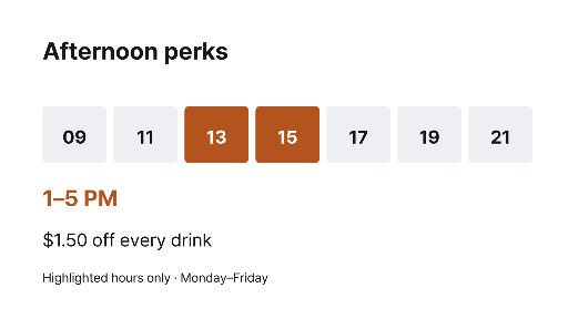 Weekday afternoon cafe discount