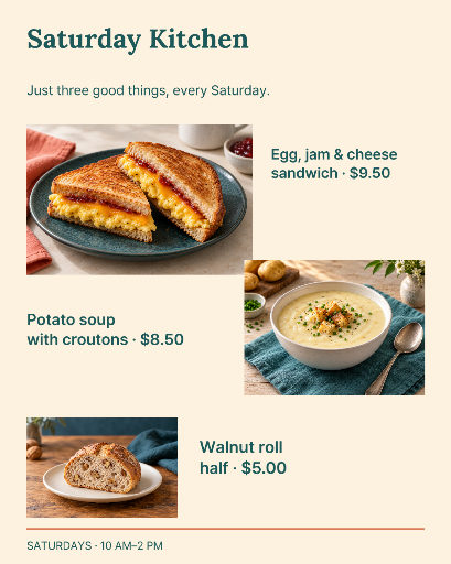 Saturday brunch three-item photo menu