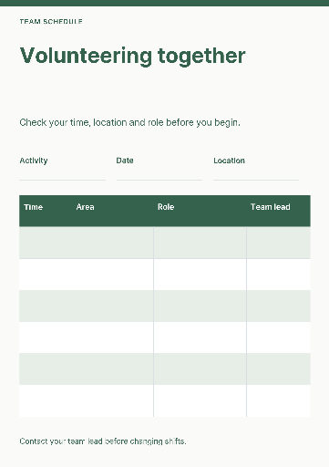 Volunteer team schedule and handover